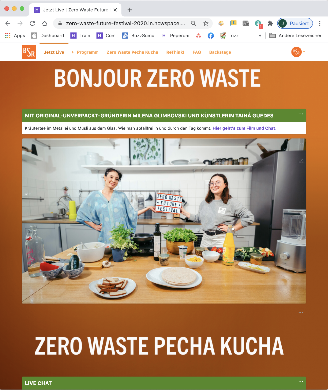 Screenshot der Online-Veranstaltung auf Howspace-Webseite vom Zero Waste Future Festival (ZWFF) 2020 von der BSR – Programmankündigung.