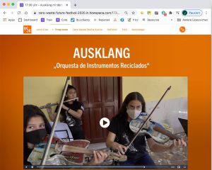 Screenshot der Online-Veranstaltung auf Howspace-Webseite vom Zero Waste Future Festival (ZWFF) 2020 von der BSR – Ausklang mit Video einer Gruppe Kinder mit Instrumenten.